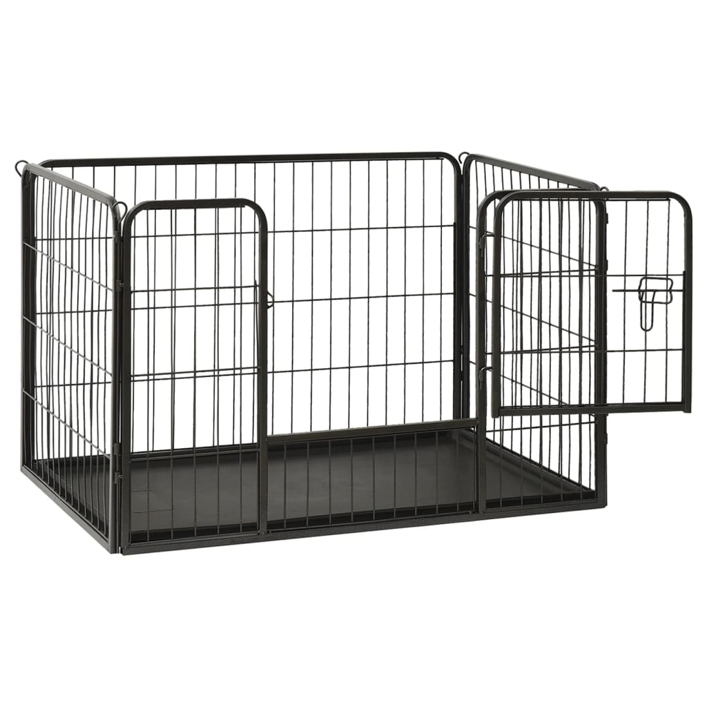 vidaXL Puppy Playpen Exercise Folding Enclosure Pet Kennel Cage Steel Black