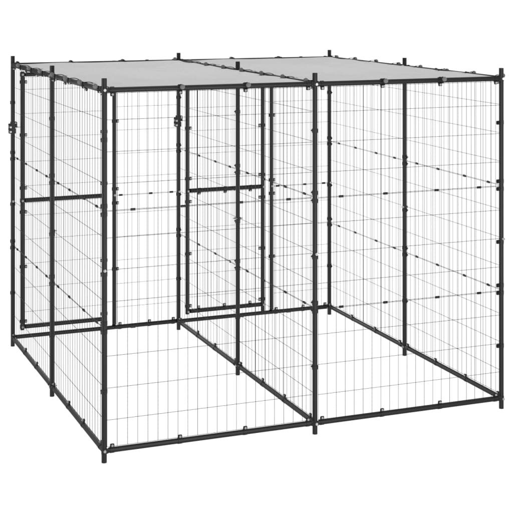 vidaXL Outdoor Dog Kennel Steel with Roof 52.1 ft²
