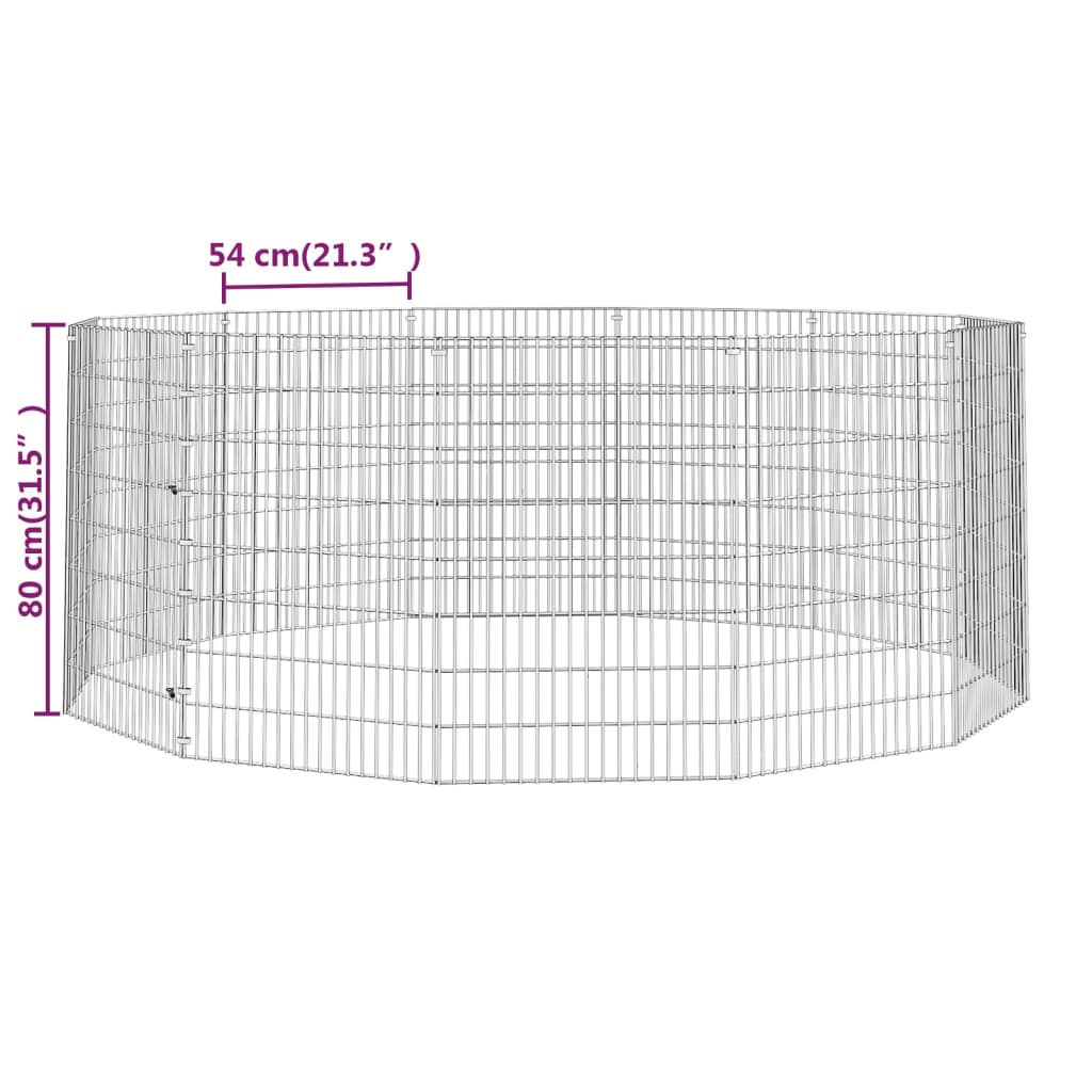 vidaXL Free Range Animal Enclosure 12-Panel 21.3"x31.5" Galvanized Iron