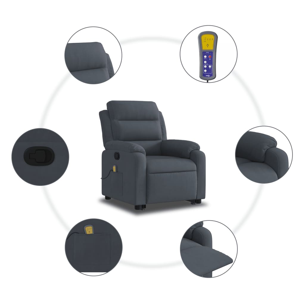 vidaXL Stand up Massage Recliner Chair Dark Gray Velvet