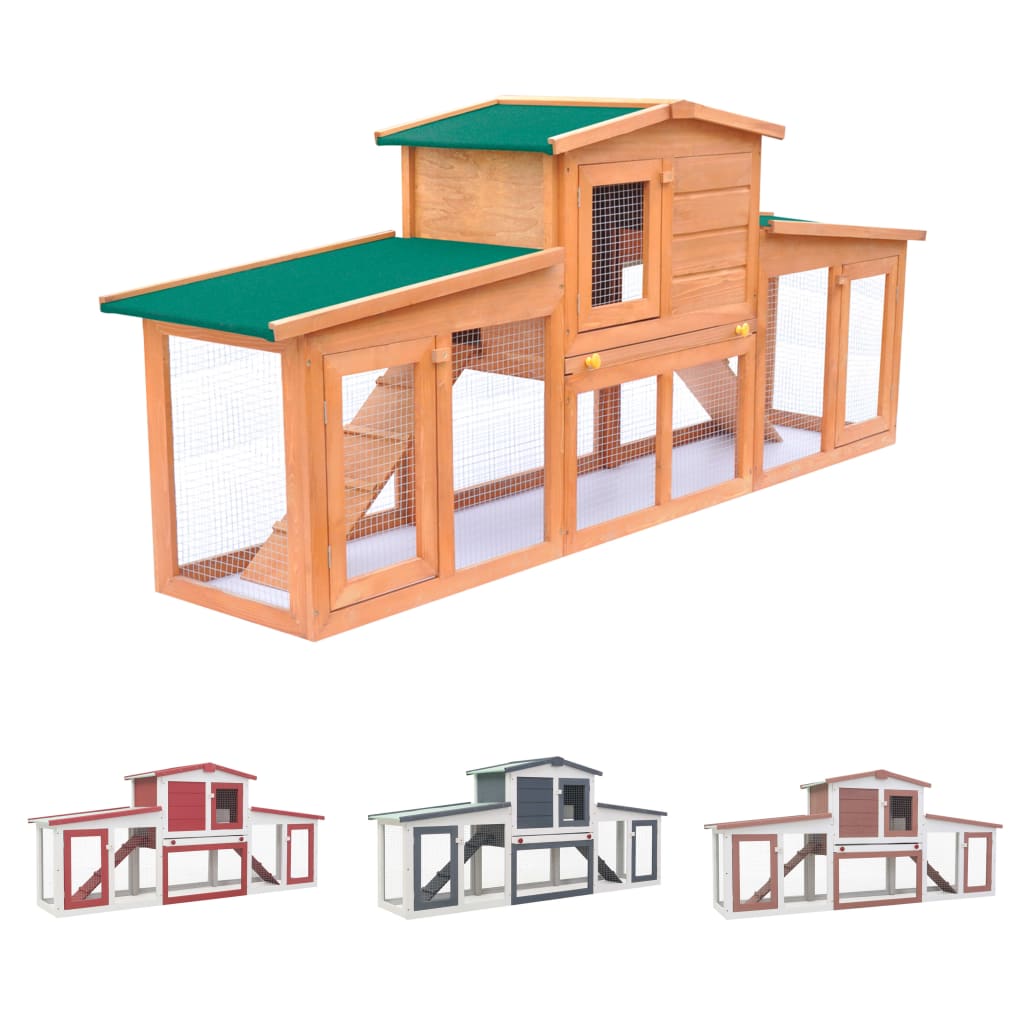 vidaXL Rabbit Hutch Bunny Cage with Pull Out Tray and Ramp Solid Pine Wood