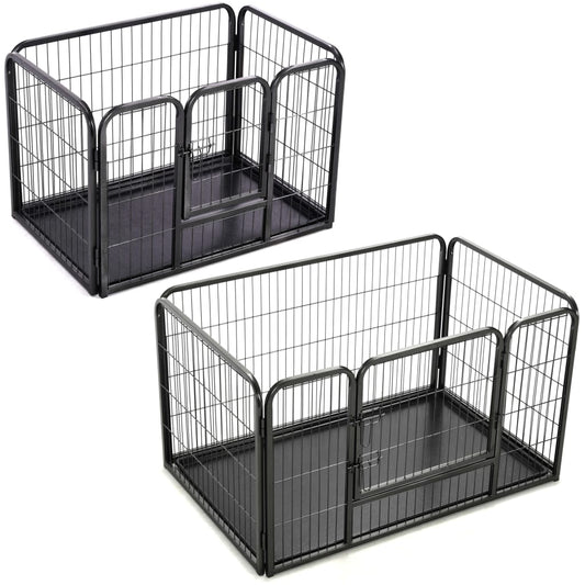 vidaXL Puppy Playpen Exercise Folding Enclosure Pet Kennel Cage Steel Black